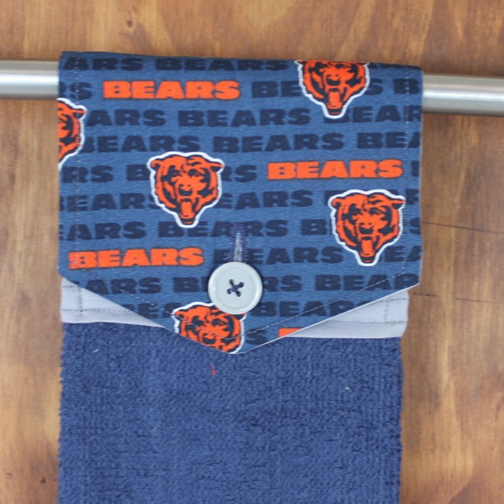 CHICAGO BEARS ORANGE- NAVY BLUE PRINT HANDMADE HANGING KITCHEN BLUE COTTON TOWEL